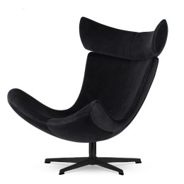 Fotel Larvik industrialny czarny, velvet premium, nowoczesny fotel do strefy relaksu na czarnej podstawie