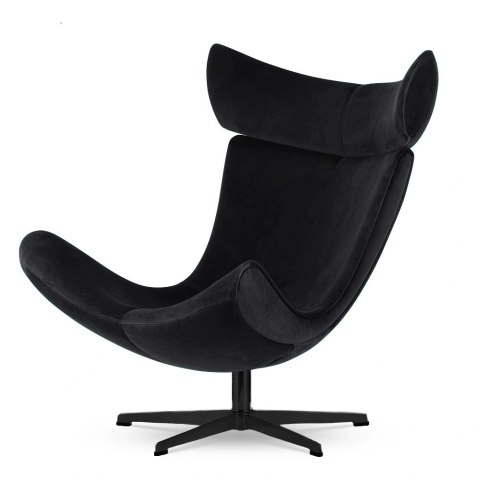 Fotel Larvik industrialny czarny, velvet premium, nowoczesny fotel do strefy relaksu na czarnej podstawie