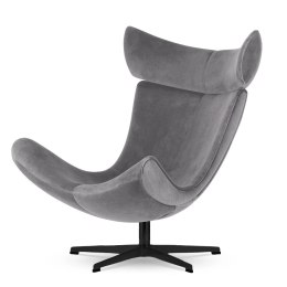 Fotel wypoczynkowy Larvik velvet jasnoszary SWAN-12, styl industrialny premium, obrotowy fotel do salonu z czarną podstawą