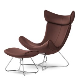 Stylowy fotel salonowy Larvik z podnóżkiem - brązowa skóra ekologiczna i nowoczesny design