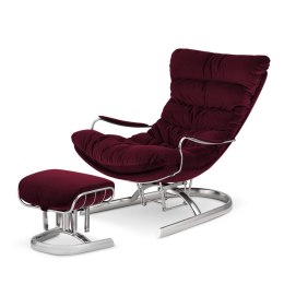 Fotel Lidingo XZ bordowy velvet z podnóżkiem - nowoczesny fotel bujany do salonu