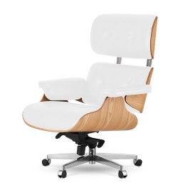 Fotel Biurowy Lucera w stylu Lounge Chair Biała Skóra Jasny dąb