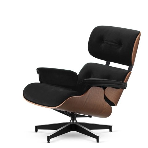 Fotel Lucera insp. Lounge Chair Velvet Czarny (YA2313-20) Ciemny orzech Czarna z chromowanymi grzbietami