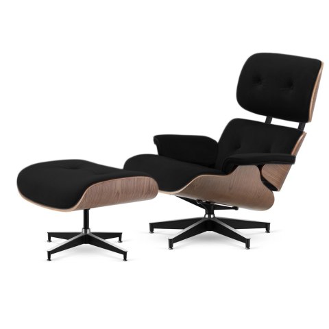 Fotel Lucera XL z podnóżkiem insp. Lounge Chair Velvet Czarny (YA2313-20) Jasny orzech
