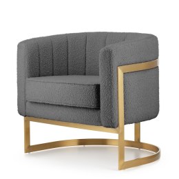 Fotel Madame Okrągły Ciemnoszara Bukla - Designerski Glamour z Luksusową Złotą Podstawą