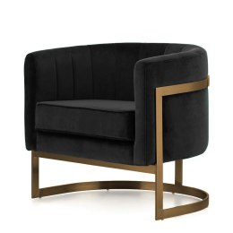 Fotel Madame Okrągły Styl Glamour Czarny Velvet - Designerska Mosiężna Podstawa