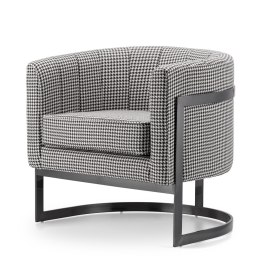 Fotel Madame Pepitka Okrągły Elegancki Design Glamour, Czarna Metalowa Podstawa