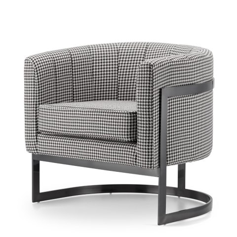 Fotel Madame Pepitka Okrągły Elegancki Design Glamour, Czarna Metalowa Podstawa
