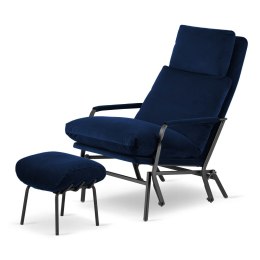 Fotel bujany wypoczynkowy Mane z podnóżkiem - elegancki ciemnogranatowy