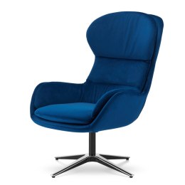 Stylowy fotel salonowy Maribo granatowy - skandynawski fotel obrotowy z podłokietnikami velvet