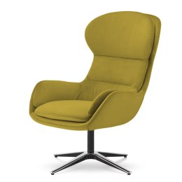 Designerski fotel Maribo velvet zielonożółty - komfortowy skandynawski fotel obrotowy z podłokietnikami do salonu