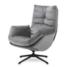 Elegancki fotel Mikeli jasnoszary velvet z czarną podstawą do salonu
