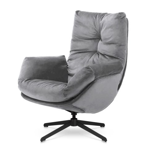 Elegancki fotel Mikeli jasnoszary velvet z czarną podstawą do salonu
