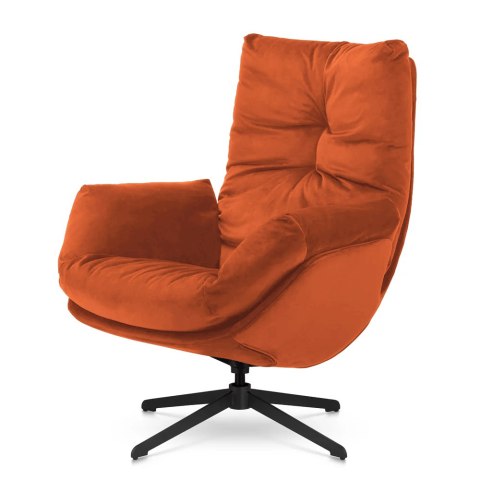 Designerski fotel do sypialni Mikeli velvet pomarańczowy - design premium na czarnej podstawie