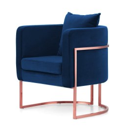 Fotel aranżacyjny Miriam Velvet granatowy SWAN-08 z różowym złotem - efektowny fotel do wnętrz premium