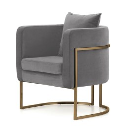 Fotel Miriam Velvet jasnoszary 5187-43 mosiądz - komfortowy fotel wypoczynkowy glamour