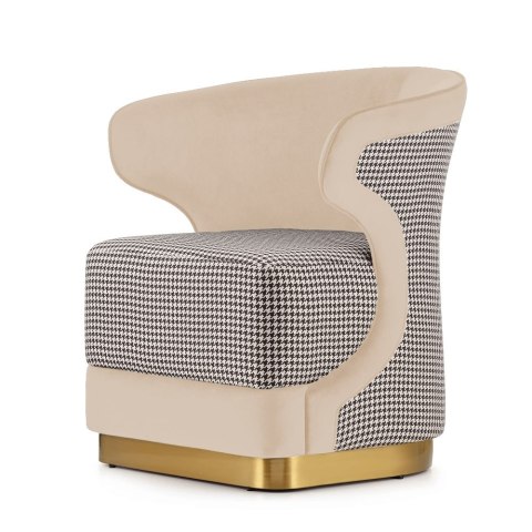 Stylowy Fotel Salonowy Mitia - Beżowy Velvet, Pepitka i Komfortowy Design