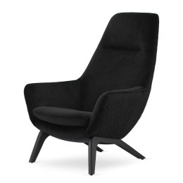 Elegancki fotel Orebro Velvet - czarny, nowoczesny fotel skandynawski, drewniane nogi, wypoczynkowy do salonu i sypialni