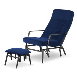 Zestaw fotel bujany Ros XZ Granatowy Velvet + podnóżek - komfort i styl