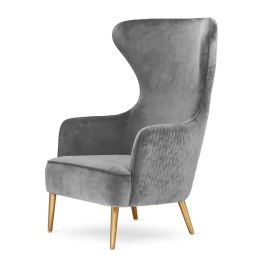 Fotel Sigal szary premium - elegancki fotel do salonu lub sypialni, złote nogi