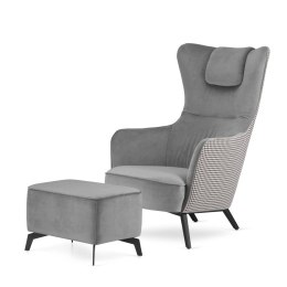 Fotel wypoczynkowy Skive uszak jasnoszary SWAN-12 przód / pepitka tył, elegancki styl skandynawski premium