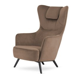 Designerski fotel Skive uszak velvet kawa z mlekiem 5187-4, stylowy skandynawski fotel wypoczynkowy do salonu
