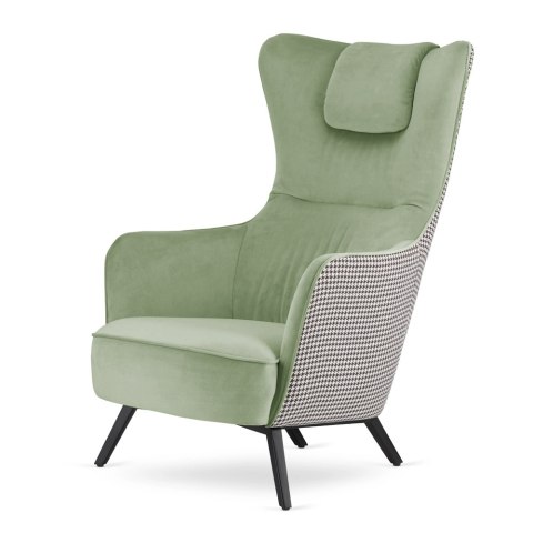 Komfortowy fotel Skive Jasnozielony SWAN-60 / Pepitka - skandynawski uszak velvet do eleganckich aranżacji
