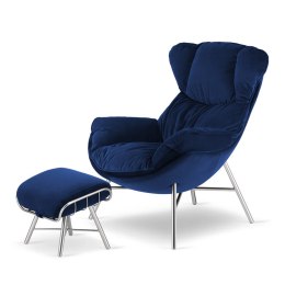 Fotel wypoczynkowy Sveg XZ granatowy z podnóżkiem - elegancki zestaw