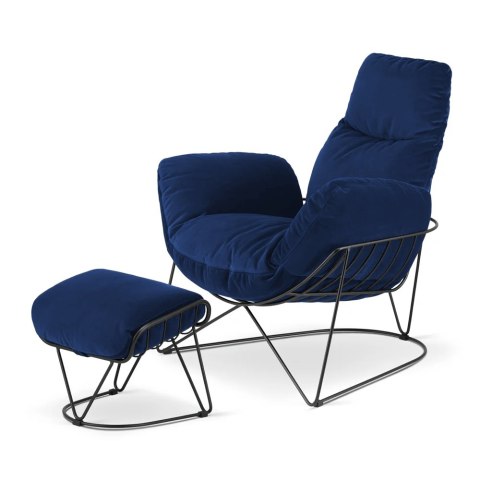 Fotel z Podnóżkiem Vang XZ Granatowy Velvet - Nowoczesny Design i Komfort