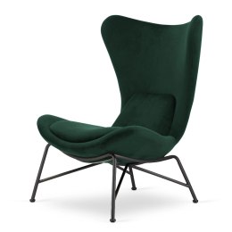 Fotel Varde industrialny velvet butelkowa zieleń - elegancki fotel loftowy, czarna podstawa