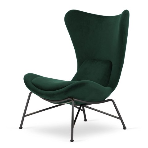 Fotel Varde industrialny velvet butelkowa zieleń - elegancki fotel loftowy, czarna podstawa