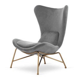 Fotel wypoczynkowy Varde jasnoszary velvet - elegancki fotel industrialny premium, złota podstawa