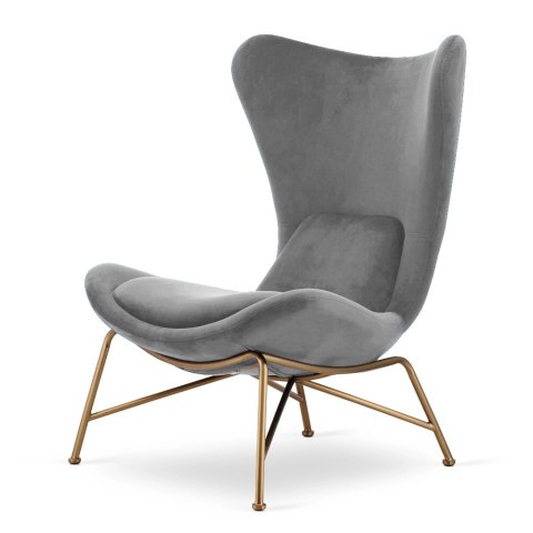 Fotel wypoczynkowy Varde jasnoszary velvet - elegancki fotel industrialny premium, złota podstawa