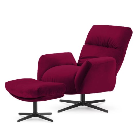 Fotel Visby z podnóżkiem bordowy velvet - elegancki zestaw wypoczynkowy do salonu