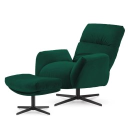 Fotel Visby z podnóżkiem butelkowy velvet - elegancki zestaw wypoczynkowy do salonu
