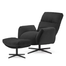 Fotel Visby z podnóżkiem ciemnoszary velvet - elegancki zestaw wypoczynkowy do salonu