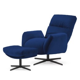 Fotel Visby z podnóżkiem granatowy velvet - elegancki zestaw wypoczynkowy do salonu