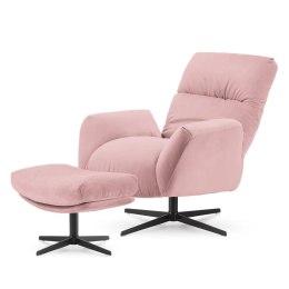 Fotel salonowy Visby z podnóżkiem pudrowy róż - aksamitny design premium
