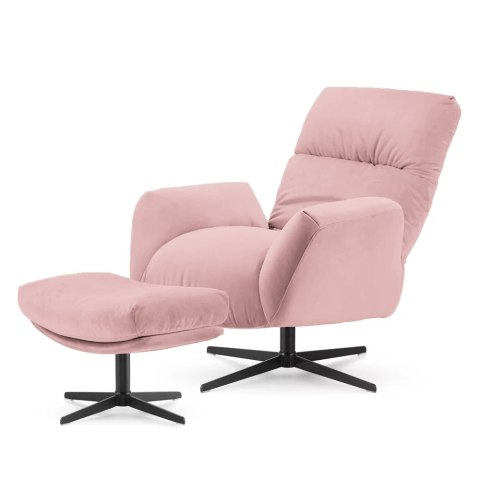Fotel salonowy Visby z podnóżkiem pudrowy róż - aksamitny design premium