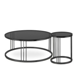 Vivien zestaw okrągłych stolików kawowych szkło styl glamour Czarny Grafitowy