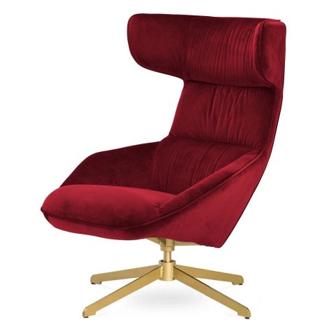 Fotel obrotowy Atero Velvet Czerwony - designerski uszak złoty