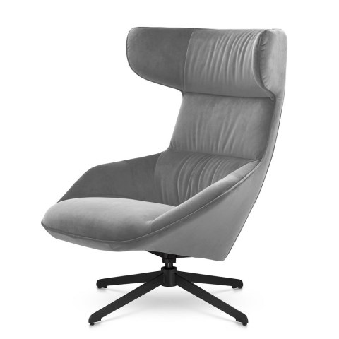 Stylowy fotel Atero velvet obrotowy Jasnoszary - Czarna podstawa do salonu