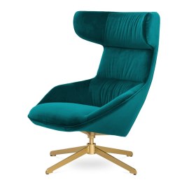 Fotel Obrotowy Atero Velvet Morski - Designerski Uszak ze Złotą Podstawą
