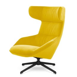 Fotel Atero velvet obrotowy uszak w kolorze żółtym (SWAN-03) - czarna podstawa, styl i wygoda