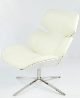 Bari Lounge Chair - biały fotel skórzany z białym drewnianym wykończeniem