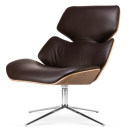 Bari Lounge Chair - elegancki fotel skórzany w kolorze brązowym, wykończenie jasny orzech