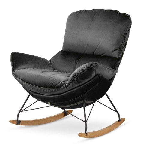 Fotel Berco na płozach bujany - błyszczący czarny velvet, nowoczesny design premium