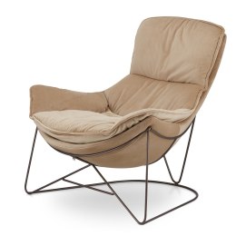 Fotel wypoczynkowy Berco nowoczesny velvet beżowy SWAN-01, standardowa metalowa podstawa, komfort premium