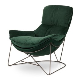 Fotel relaksacyjny Berco velvet butelkowy zielony 5187-51, standardowa metalowa podstawa, designerski fotel do salonu
