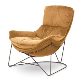 Berco fotel salonowy velvet miodowy, standardowa metalowa podstawa, elegancki fotel do relaksu i odpoczynku